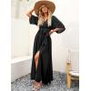imageANRABESS Womens Summer Loose Boho Flowy Wrap V Neck 34 Sleeve Floral Print Slit Beach Wedding Guest Long Maxi DressesBlack