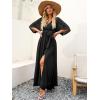 imageANRABESS Womens Summer Loose Boho Flowy Wrap V Neck 34 Sleeve Floral Print Slit Beach Wedding Guest Long Maxi DressesBlack