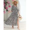 imageANRABESS Womens Summer Loose Boho Flowy Wrap V Neck 34 Sleeve Floral Print Slit Beach Wedding Guest Long Maxi DressesFloral Black White