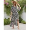 imageANRABESS Womens Summer Loose Boho Flowy Wrap V Neck 34 Sleeve Floral Print Slit Beach Wedding Guest Long Maxi DressesFloral Black White
