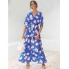 imageANRABESS Womens Summer Loose Boho Flowy Wrap V Neck 34 Sleeve Floral Print Slit Beach Wedding Guest Long Maxi DressesFloral Blue