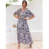 imageANRABESS Womens Summer Loose Boho Flowy Wrap V Neck 34 Sleeve Floral Print Slit Beach Wedding Guest Long Maxi DressesFloral Blue White