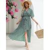 imageANRABESS Womens Summer Loose Boho Flowy Wrap V Neck 34 Sleeve Floral Print Slit Beach Wedding Guest Long Maxi DressesFloral Green Pink