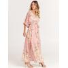 imageANRABESS Womens Summer Loose Boho Flowy Wrap V Neck 34 Sleeve Floral Print Slit Beach Wedding Guest Long Maxi DressesFloral Pink
