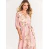 imageANRABESS Womens Summer Loose Boho Flowy Wrap V Neck 34 Sleeve Floral Print Slit Beach Wedding Guest Long Maxi DressesFloral Pink