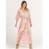 imageANRABESS Womens Summer Loose Boho Flowy Wrap V Neck 34 Sleeve Floral Print Slit Beach Wedding Guest Long Maxi DressesFloral Pink