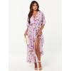 imageANRABESS Womens Summer Loose Boho Flowy Wrap V Neck 34 Sleeve Floral Print Slit Beach Wedding Guest Long Maxi DressesFloral Purple
