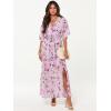 imageANRABESS Womens Summer Loose Boho Flowy Wrap V Neck 34 Sleeve Floral Print Slit Beach Wedding Guest Long Maxi DressesFloral Purple