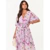 imageANRABESS Womens Summer Loose Boho Flowy Wrap V Neck 34 Sleeve Floral Print Slit Beach Wedding Guest Long Maxi DressesFloral Purple