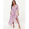 imageANRABESS Womens Summer Loose Boho Flowy Wrap V Neck 34 Sleeve Floral Print Slit Beach Wedding Guest Long Maxi DressesFloral Purple