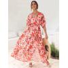 imageANRABESS Womens Summer Loose Boho Flowy Wrap V Neck 34 Sleeve Floral Print Slit Beach Wedding Guest Long Maxi DressesFloral Red Pink
