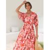 imageANRABESS Womens Summer Loose Boho Flowy Wrap V Neck 34 Sleeve Floral Print Slit Beach Wedding Guest Long Maxi DressesFloral Red Pink