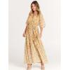 imageANRABESS Womens Summer Loose Boho Flowy Wrap V Neck 34 Sleeve Floral Print Slit Beach Wedding Guest Long Maxi DressesFloral Yellow Pink