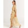 imageANRABESS Womens Summer Loose Boho Flowy Wrap V Neck 34 Sleeve Floral Print Slit Beach Wedding Guest Long Maxi DressesFloral Yellow Pink