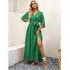imageANRABESS Womens Summer Loose Boho Flowy Wrap V Neck 34 Sleeve Floral Print Slit Beach Wedding Guest Long Maxi DressesGreen