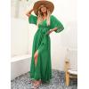 imageANRABESS Womens Summer Loose Boho Flowy Wrap V Neck 34 Sleeve Floral Print Slit Beach Wedding Guest Long Maxi DressesGreen
