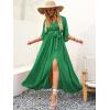 imageANRABESS Womens Summer Loose Boho Flowy Wrap V Neck 34 Sleeve Floral Print Slit Beach Wedding Guest Long Maxi DressesGreen