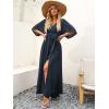 imageANRABESS Womens Summer Loose Boho Flowy Wrap V Neck 34 Sleeve Floral Print Slit Beach Wedding Guest Long Maxi DressesNavy Blue