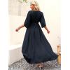 imageANRABESS Womens Summer Loose Boho Flowy Wrap V Neck 34 Sleeve Floral Print Slit Beach Wedding Guest Long Maxi DressesNavy Blue