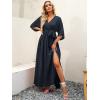 imageANRABESS Womens Summer Loose Boho Flowy Wrap V Neck 34 Sleeve Floral Print Slit Beach Wedding Guest Long Maxi DressesNavy Blue