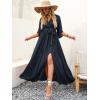 imageANRABESS Womens Summer Loose Boho Flowy Wrap V Neck 34 Sleeve Floral Print Slit Beach Wedding Guest Long Maxi DressesNavy Blue
