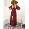 imageANRABESS Womens Summer Loose Boho Flowy Wrap V Neck 34 Sleeve Floral Print Slit Beach Wedding Guest Long Maxi DressesRed