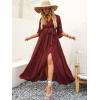 imageANRABESS Womens Summer Loose Boho Flowy Wrap V Neck 34 Sleeve Floral Print Slit Beach Wedding Guest Long Maxi DressesRed