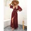 imageANRABESS Womens Summer Loose Boho Flowy Wrap V Neck 34 Sleeve Floral Print Slit Beach Wedding Guest Long Maxi DressesRed