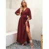 imageANRABESS Womens Summer Loose Boho Flowy Wrap V Neck 34 Sleeve Floral Print Slit Beach Wedding Guest Long Maxi DressesRed