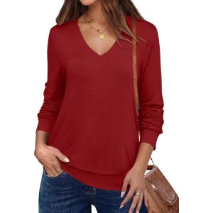 imageANRABESS Womens Long Sleeve Shirts Casual Loose V Neck Basic Tees Tops 2025 Fall TShirt OutfitsRed