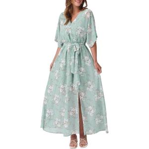 imageANRABESS Womens Summer Loose Boho Flowy Wrap V Neck 34 Sleeve Floral Print Slit Beach Wedding Guest Long Maxi DressesFloral Lake