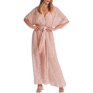 imageANRABESS Womens Summer Loose Boho Flowy Wrap V Neck 34 Sleeve Floral Print Slit Beach Wedding Guest Long Maxi DressesFloral Rose Gold