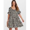 imageANRABESS Dresses for Women Summer 2025 V Neck Ruffle Sleeve A Line Tiered Flowy Casual Trendy Mini Beach Dress with PocketsBlack White Floral