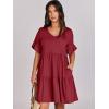 imageANRABESS Dresses for Women Summer 2025 V Neck Ruffle Sleeve A Line Tiered Flowy Casual Trendy Mini Beach Dress with PocketsBurgundy