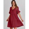 imageANRABESS Dresses for Women Summer 2025 V Neck Ruffle Sleeve A Line Tiered Flowy Casual Trendy Mini Beach Dress with PocketsBurgundy