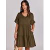 imageANRABESS Dresses for Women Summer 2025 V Neck Ruffle Sleeve A Line Tiered Flowy Casual Trendy Mini Beach Dress with PocketsCoffee