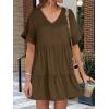 imageANRABESS Dresses for Women Summer 2025 V Neck Ruffle Sleeve A Line Tiered Flowy Casual Trendy Mini Beach Dress with PocketsCoffee