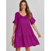 imageANRABESS Dresses for Women Summer 2025 V Neck Ruffle Sleeve A Line Tiered Flowy Casual Trendy Mini Beach Dress with PocketsFuchsia