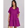 imageANRABESS Dresses for Women Summer 2025 V Neck Ruffle Sleeve A Line Tiered Flowy Casual Trendy Mini Beach Dress with PocketsFuchsia
