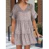 imageANRABESS Dresses for Women Summer 2025 V Neck Ruffle Sleeve A Line Tiered Flowy Casual Trendy Mini Beach Dress with PocketsKhaki Polka Dot