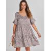 imageANRABESS Dresses for Women Summer 2025 V Neck Ruffle Sleeve A Line Tiered Flowy Casual Trendy Mini Beach Dress with PocketsKhaki Polka Dot