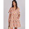 imageANRABESS Dresses for Women Summer 2025 V Neck Ruffle Sleeve A Line Tiered Flowy Casual Trendy Mini Beach Dress with PocketsOrange Floral