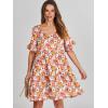 imageANRABESS Dresses for Women Summer 2025 V Neck Ruffle Sleeve A Line Tiered Flowy Casual Trendy Mini Beach Dress with PocketsOrange Floral