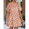 imageANRABESS Dresses for Women Summer 2025 V Neck Ruffle Sleeve A Line Tiered Flowy Casual Trendy Mini Beach Dress with PocketsOrange Floral