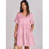imageANRABESS Dresses for Women Summer 2025 V Neck Ruffle Sleeve A Line Tiered Flowy Casual Trendy Mini Beach Dress with PocketsPink Floral
