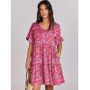 imageANRABESS Dresses for Women Summer 2025 V Neck Ruffle Sleeve A Line Tiered Flowy Casual Trendy Mini Beach Dress with PocketsRed Floral