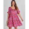 imageANRABESS Dresses for Women Summer 2025 V Neck Ruffle Sleeve A Line Tiered Flowy Casual Trendy Mini Beach Dress with PocketsRed Floral