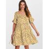 imageANRABESS Dresses for Women Summer 2025 V Neck Ruffle Sleeve A Line Tiered Flowy Casual Trendy Mini Beach Dress with PocketsYellow Red White Floral