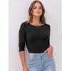 imageANRABESS Women 34 Sleeve Crewneck Rib Knit Slim Fit Shirts Basic Tee Tops 2025 Fall Summer Casual TShirt Workout OutfitsBlack