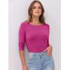 imageANRABESS Women 34 Sleeve Crewneck Rib Knit Slim Fit Shirts Basic Tee Tops 2025 Fall Summer Casual TShirt Workout OutfitsHot Pink